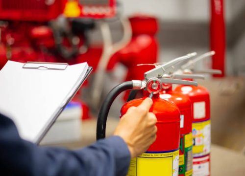 Engineer checking Industrial fire control system,Fire Alarm controller, Fire notifier, Anti fire.System ready In the event of a fire.